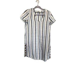Madewell Dress Womens Extra Small Blue White Striped Linen Button Detail Summer